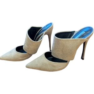Beige suede bandage strap stiletto heels
